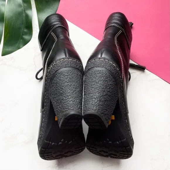 Timberland Tassel Black Leather Combat High Heel Boots 6