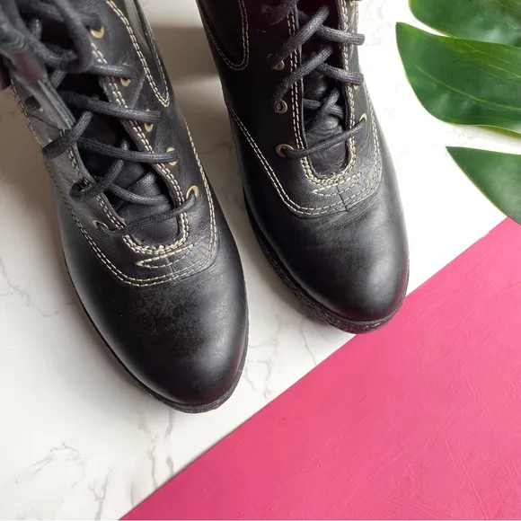 Timberland Tassel Black Leather Combat High Heel Boots 6