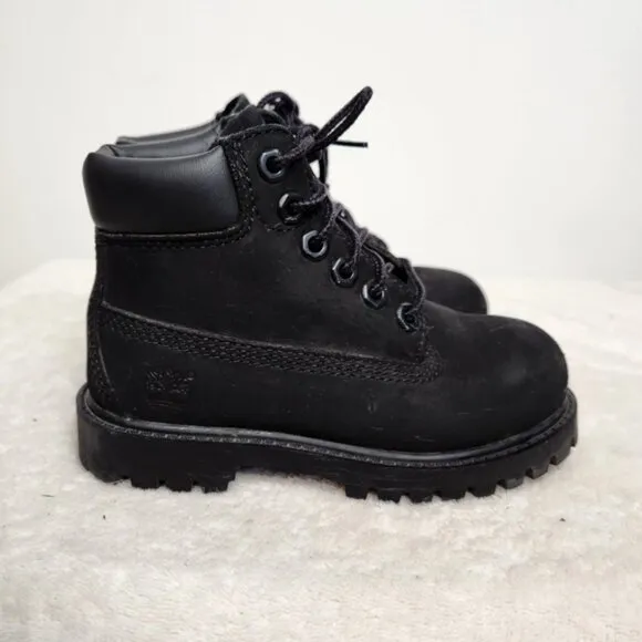 Timberland Unisex Toddler Black Leather Premium 6-Inch Waterproof Boots Size 9T