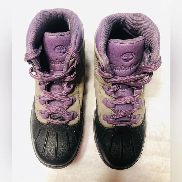 Timberland Youth Shell Toe Euro Unisex Hiker Boots, Grey/Purple. Size 13