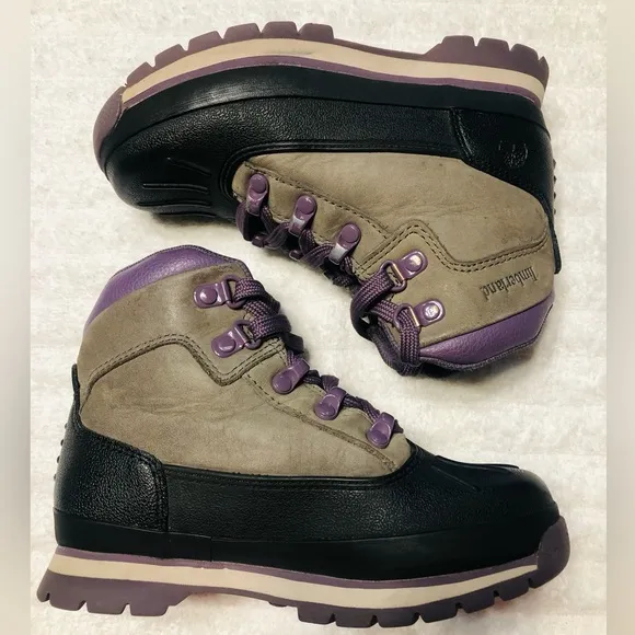 Timberland Youth Shell Toe Euro Unisex Hiker Boots, Grey/Purple. Size 13