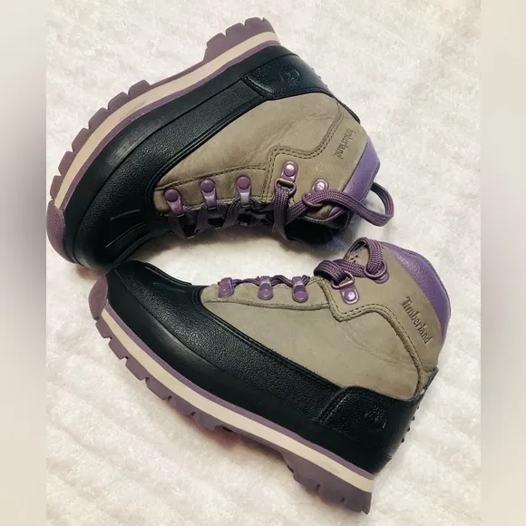 Timberland Youth Shell Toe Euro Unisex Hiker Boots, Grey/Purple. Size 13