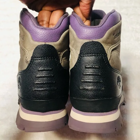 Timberland Youth Shell Toe Euro Unisex Hiker Boots, Grey/Purple. Size 13