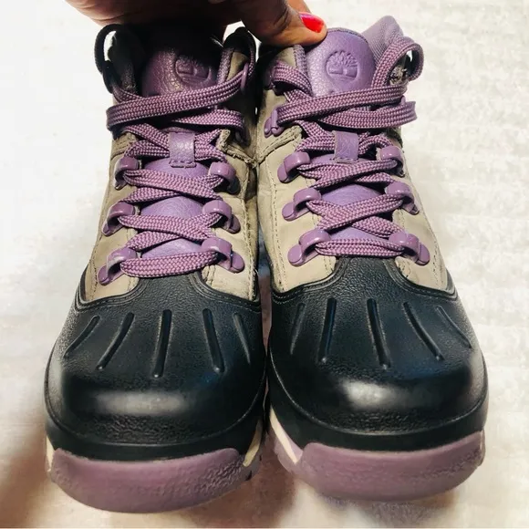 Timberland Youth Shell Toe Euro Unisex Hiker Boots, Grey/Purple. Size 13