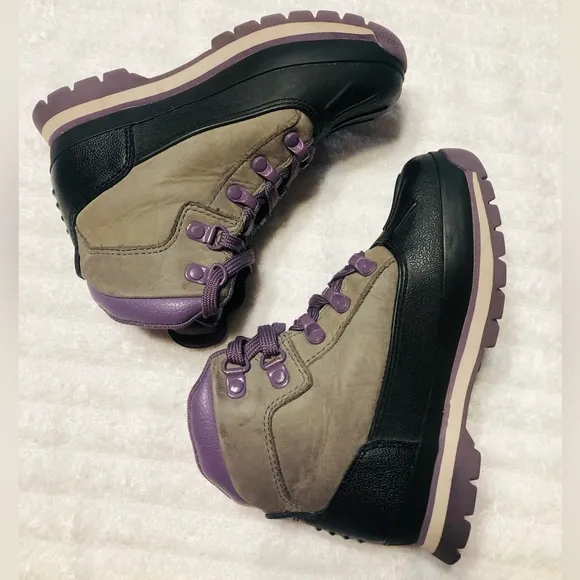 Timberland Youth Shell Toe Euro Unisex Hiker Boots, Grey/Purple. Size 13