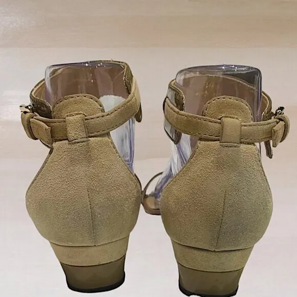 Tod's Patent Leather and Suede Open toe Wedge Sandals Taupe Size 38.5 (8.5)