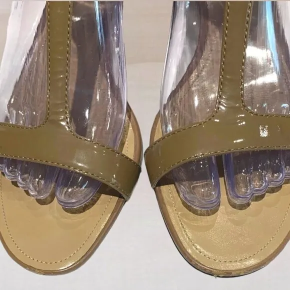Tod's Patent Leather and Suede Open toe Wedge Sandals Taupe Size 38.5 (8.5)