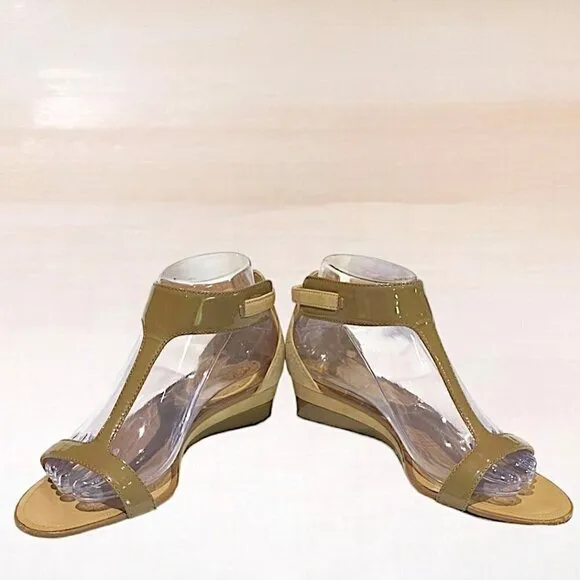 Tod's Patent Leather and Suede Open toe Wedge Sandals Taupe Size 38.5 (8.5)