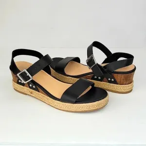Tommy Bahama Jona Wedge Sandals Black Size 9