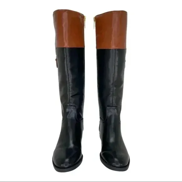Tommy Hilfiger Ilia4 Black Tan Faux Leather Knee High Womens Boots Size 5.5M