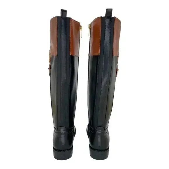Tommy Hilfiger Ilia4 Black Tan Faux Leather Knee High Womens Boots Size 5.5M