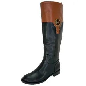 Tommy Hilfiger Ilia4 Black Tan Faux Leather Knee High Womens Boots Size 5.5M