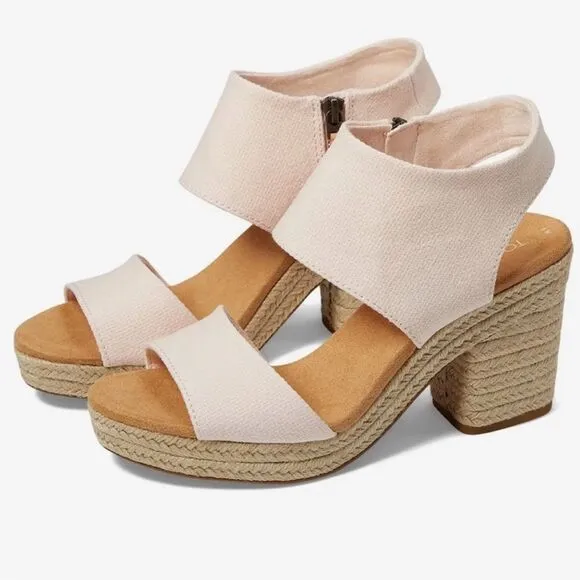 TOMS 11/42.5 Majorca Dusty Peach Platform City Espadrille Heel Zip Sandals