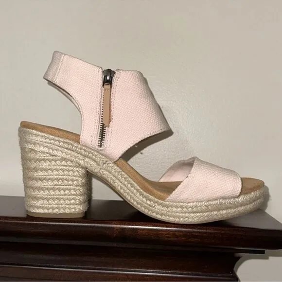 TOMS 11/42.5 Majorca Dusty Peach Platform City Espadrille Heel Zip Sandals