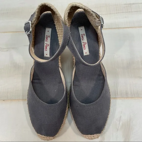 Toni Pons NEW Portbou Grey Espadrille Wedge Heel Sandals Sz 38