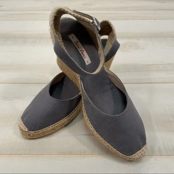 Toni Pons NEW Portbou Grey Espadrille Wedge Heel Sandals Sz 38