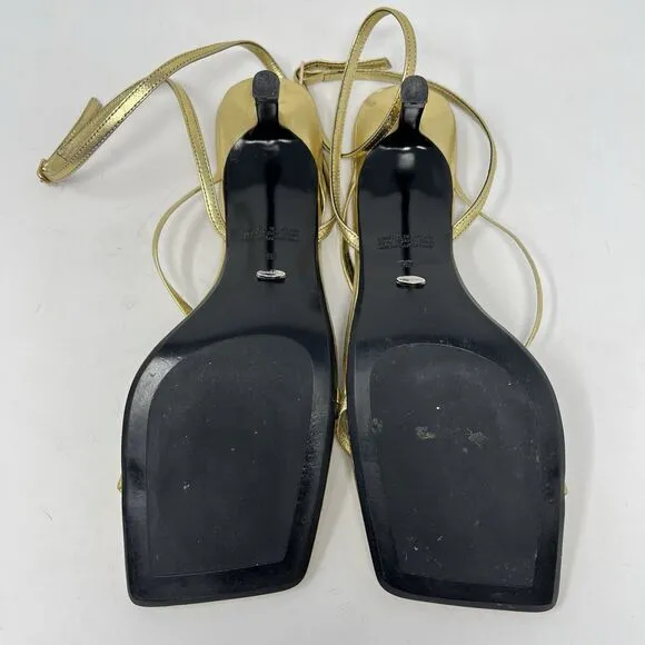 Tony Bianco Avi Gold Nappa Square Open Toe Heel Sandals Size 8.5