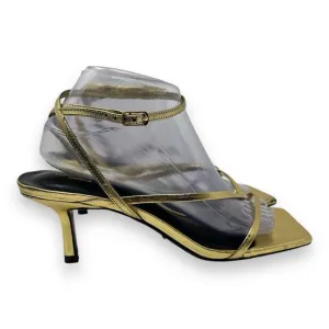 Tony Bianco Avi Gold Nappa Square Open Toe Heel Sandals Size 8.5