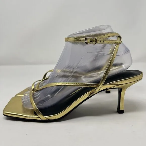 Tony Bianco Avi Gold Nappa Square Open Toe Heel Sandals Size 8.5