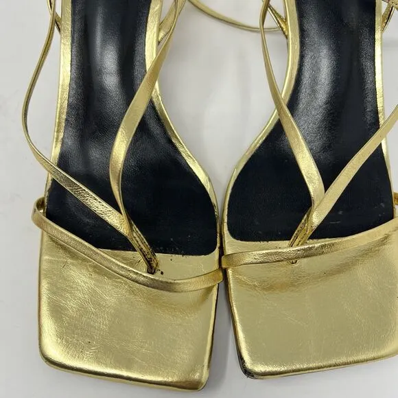 Tony Bianco Avi Gold Nappa Square Open Toe Heel Sandals Size 8.5