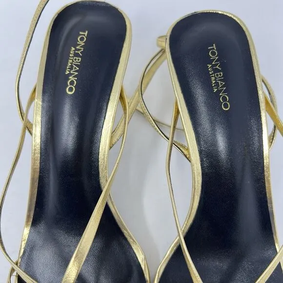 Tony Bianco Avi Gold Nappa Square Open Toe Heel Sandals Size 8.5