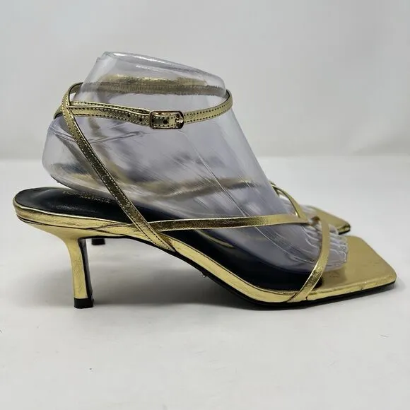 Tony Bianco Avi Gold Nappa Square Open Toe Heel Sandals Size 8.5