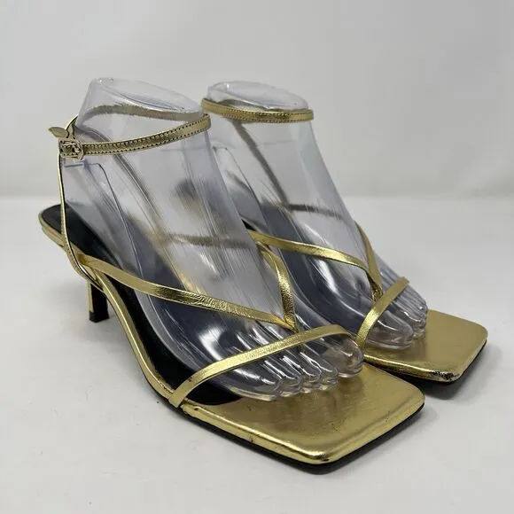 Tony Bianco Avi Gold Nappa Square Open Toe Heel Sandals Size 8.5
