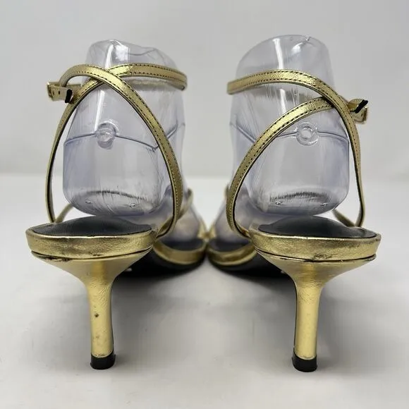 Tony Bianco Avi Gold Nappa Square Open Toe Heel Sandals Size 8.5