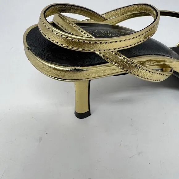 Tony Bianco Avi Gold Nappa Square Open Toe Heel Sandals Size 8.5