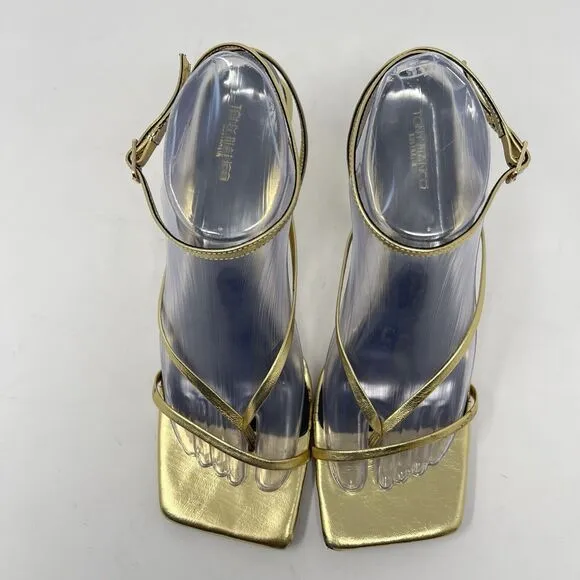 Tony Bianco Avi Gold Nappa Square Open Toe Heel Sandals Size 8.5