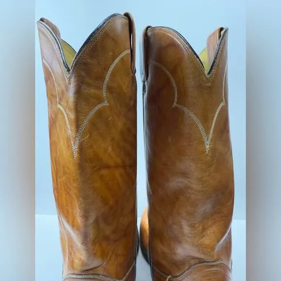 Tony Lama Vintage Chocolate Cow Leather Western Dress Boots Style #5084 Size 9.5
