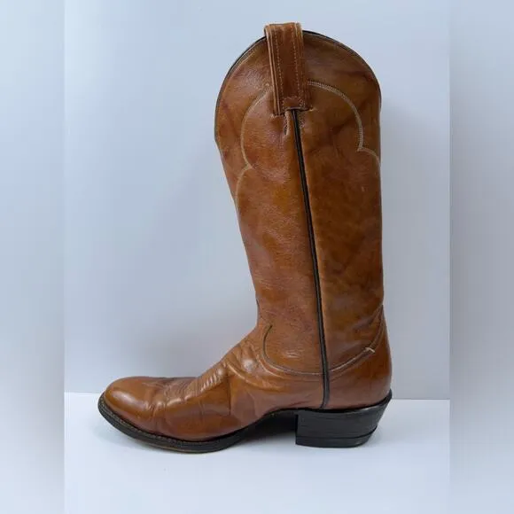 Tony Lama Vintage Chocolate Cow Leather Western Dress Boots Style #5084 Size 9.5