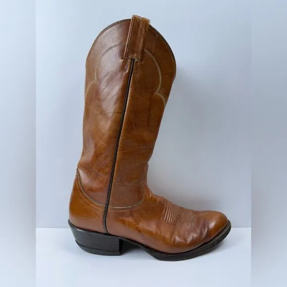 Tony Lama Vintage Chocolate Cow Leather Western Dress Boots Style #5084 Size 9.5