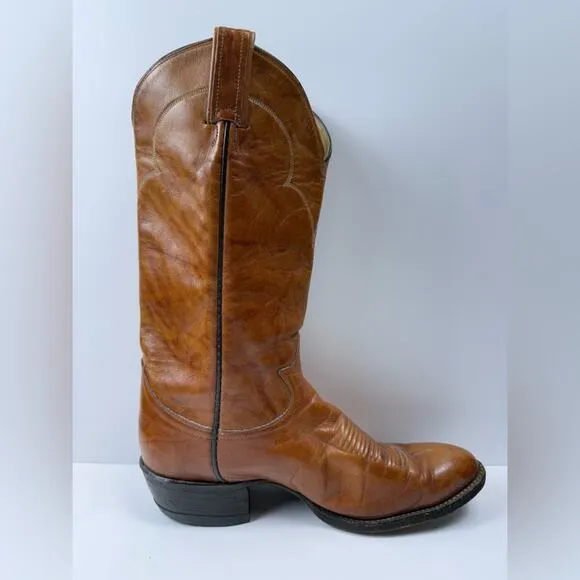 Tony Lama Vintage Chocolate Cow Leather Western Dress Boots Style #5084 Size 9.5