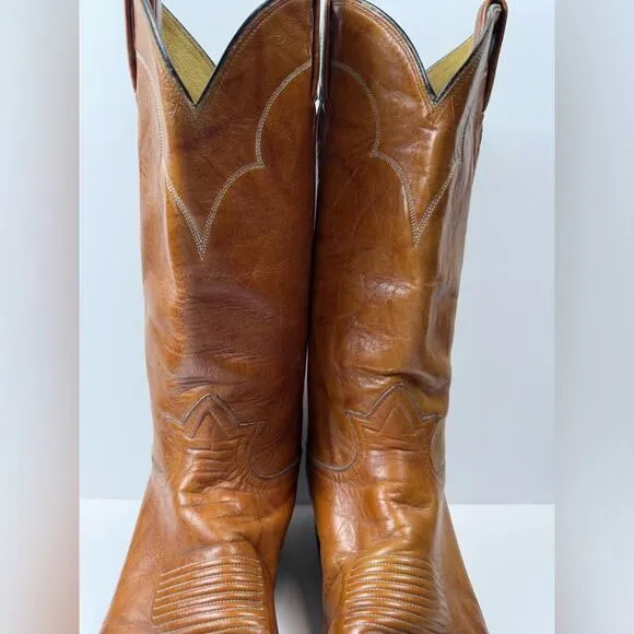 Tony Lama Vintage Chocolate Cow Leather Western Dress Boots Style #5084 Size 9.5