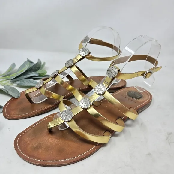 TORY BURCH Alexis Metallic Gladiator Ankle Strap Sandals