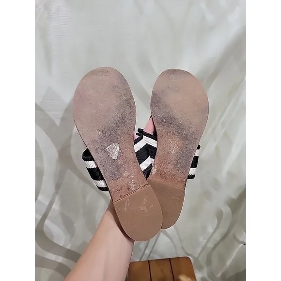 Tory Burch Black White Canvas Patos Disk Open Toe Slip On Leather Sandals- Sz 10