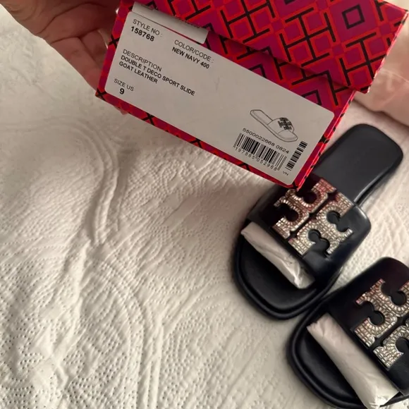 Tory Burch Double T Deco Sport Slide (Goat Leather)