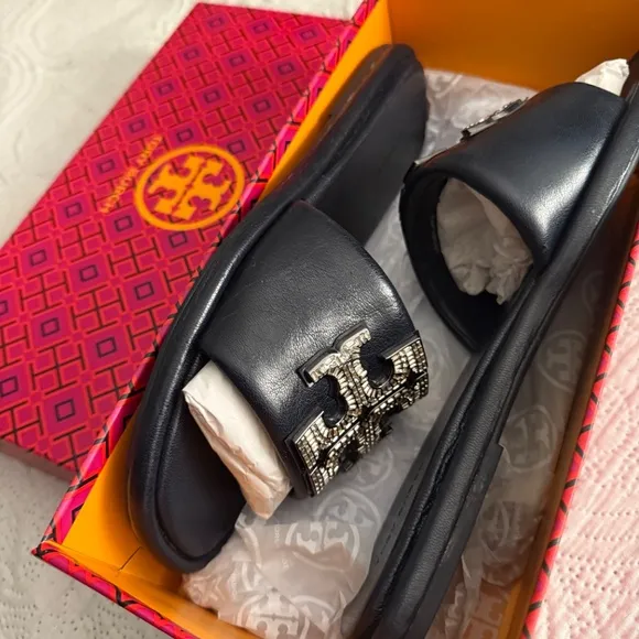 Tory Burch Double T Deco Sport Slide (Goat Leather)