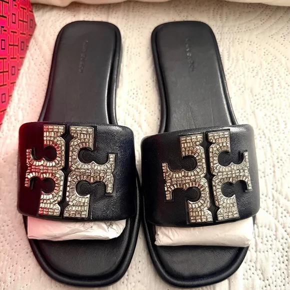 Tory Burch Double T Deco Sport Slide (Goat Leather)