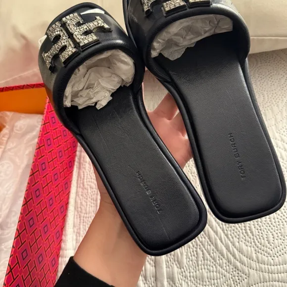 Tory Burch Double T Deco Sport Slide (Goat Leather)
