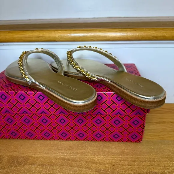 Tory Burch Everly Chain Thong Sandal Retro Metallic 145352 White Gold 272 Sz 8.5