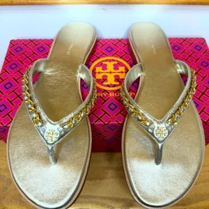 Tory Burch Everly Chain Thong Sandal Retro Metallic 145352 White Gold 272 Sz 8.5