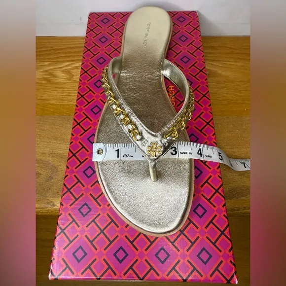 Tory Burch Everly Chain Thong Sandal Retro Metallic 145352 White Gold 272 Sz 8.5