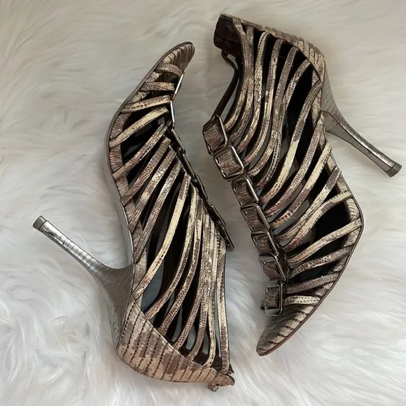 Tory Burch gladiator snake print caged heeled sandals EUC size 9