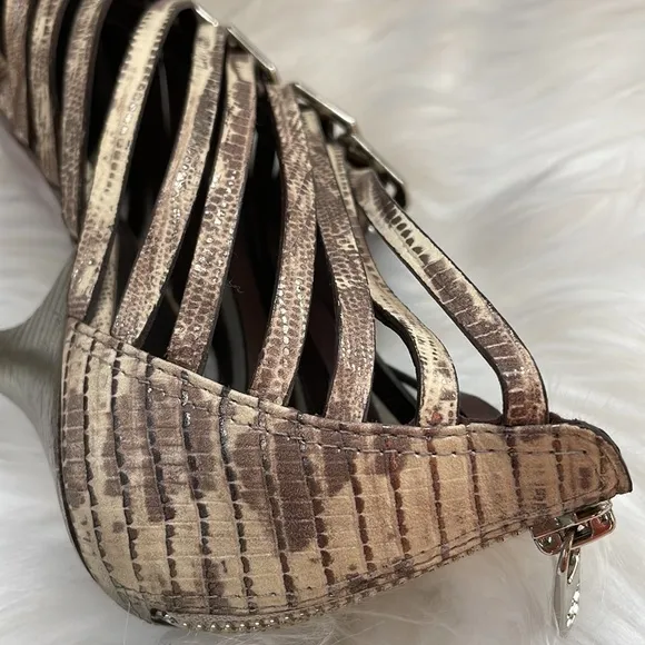 Tory Burch gladiator snake print caged heeled sandals EUC size 9