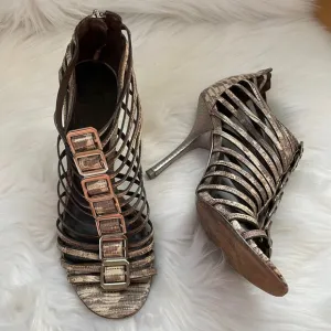 Tory Burch gladiator snake print caged heeled sandals EUC size 9