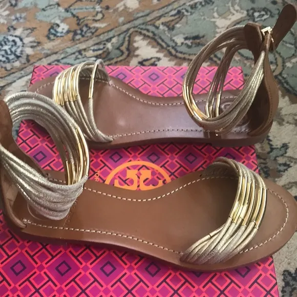 Tory Burch Gold/Royal Tan Sandals