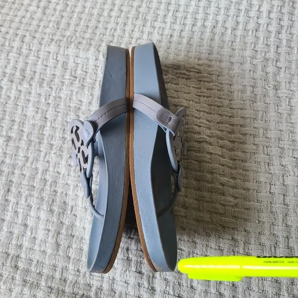 Tory Burch Miller Cloud Leather Sandal Light Blue Gray Women's Size 8