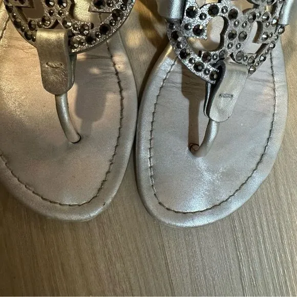 TORY BURCH Miller Sandals Silver Metallic with Accents Size 8 1/2